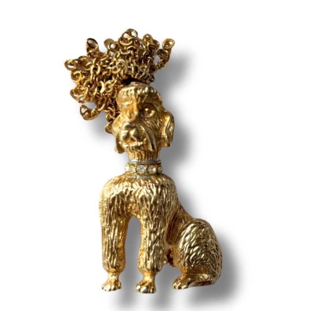 Vintage Robert Mandle Gold Tone Chain Hair Poodle Dog Brooch Pin MCM